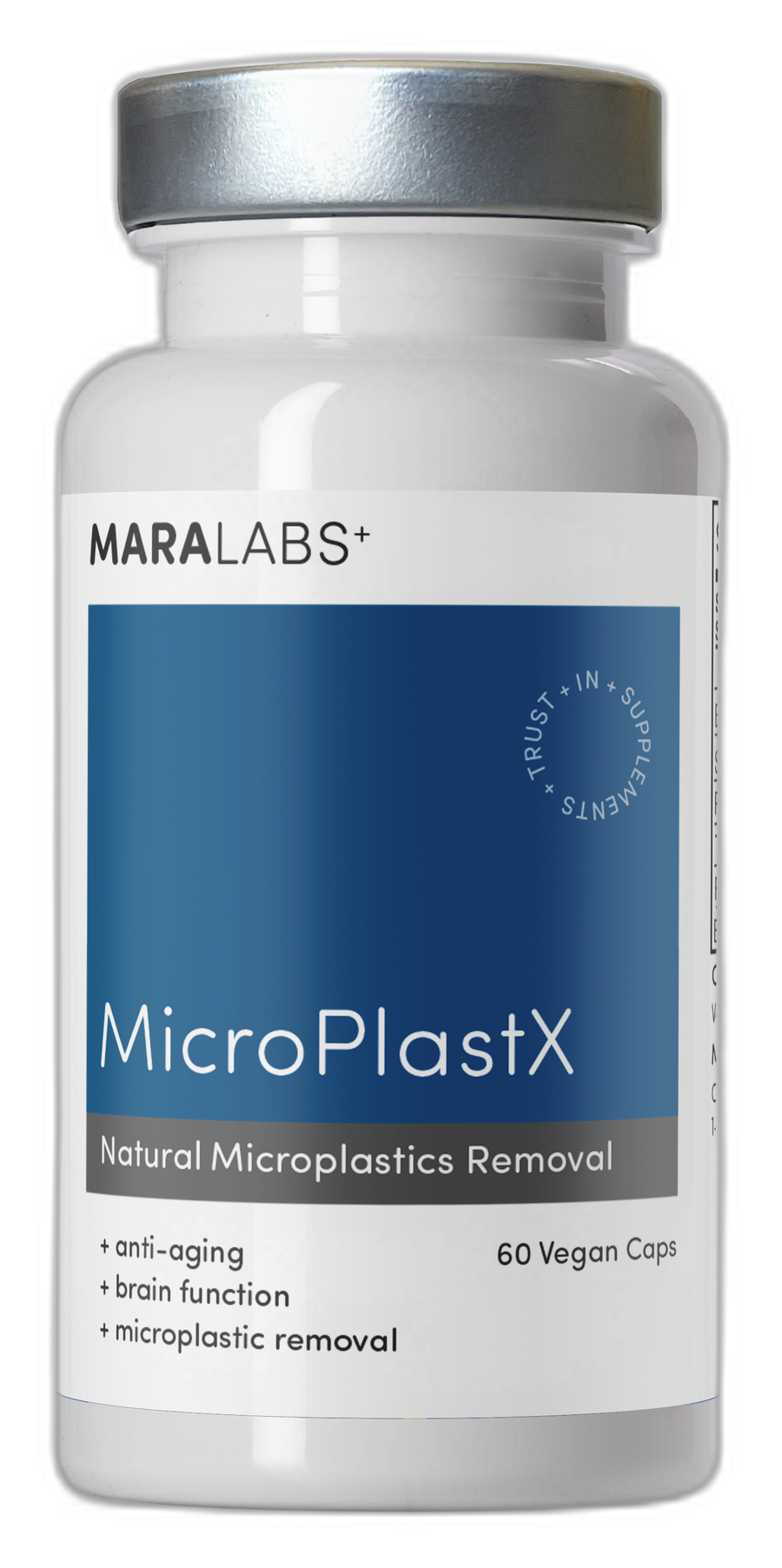 MicroPlastX supplement bottle by Mara Labs, 60 vegan capsules