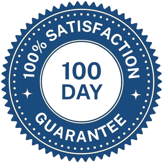 100 percent satisfaction, 100 day guarantee seal