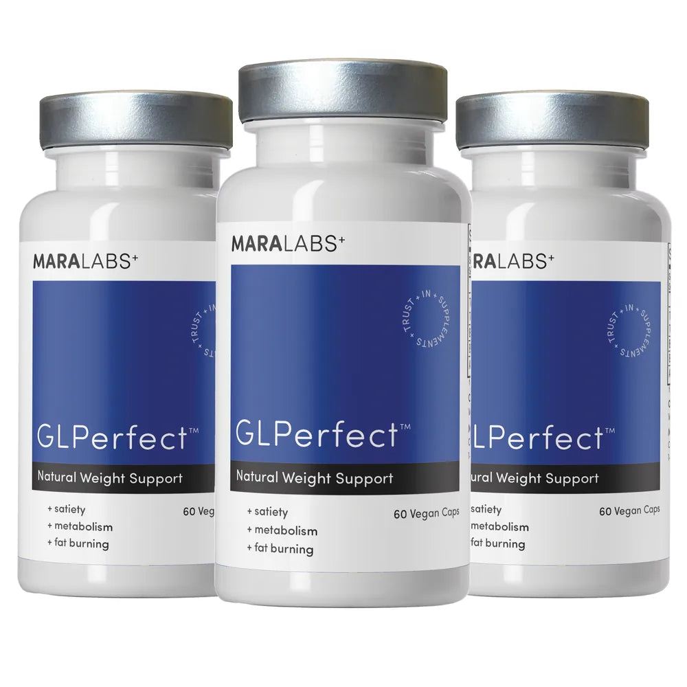 Three bottles of GLPerfect by Mara Labs