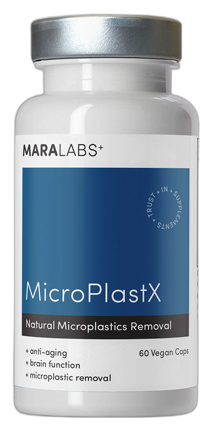 MicroPlastX supplement bottle by Mara Labs, 60 vegan capsules
